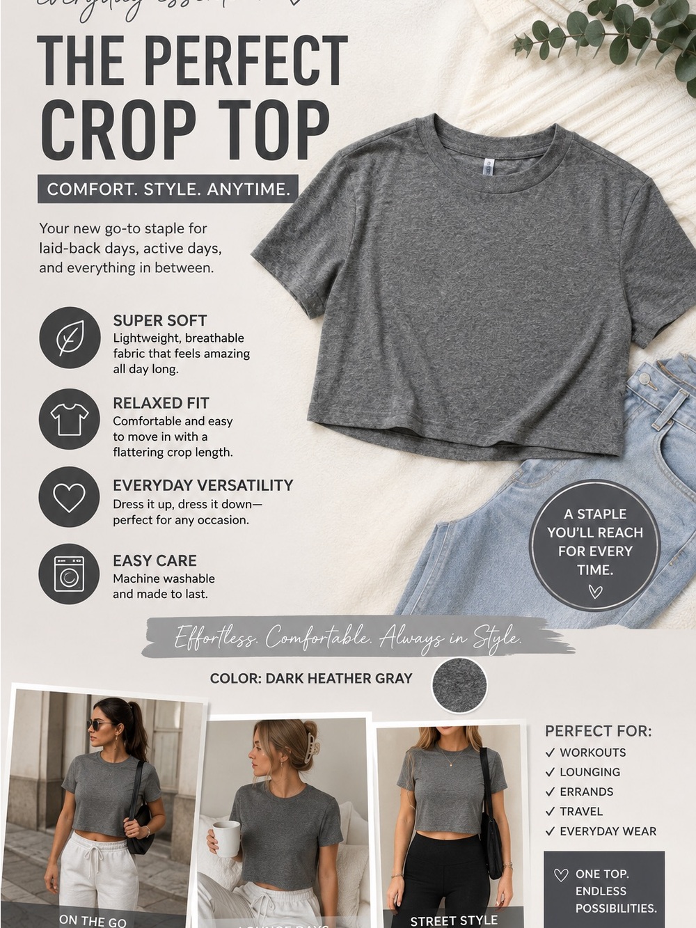 Bar III Dark Heather Gray Crop Top